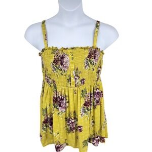 Torrid Womens Size 2 Yellow Floral Smocked Babydoll Cami Top Adjustable Strap